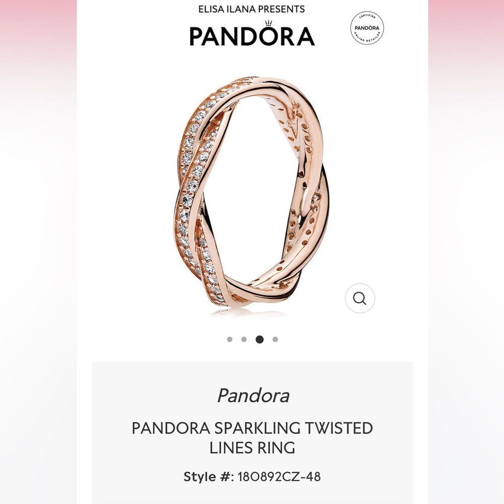Pandora Sparkling Twisted Lines Ring, Size 7.5